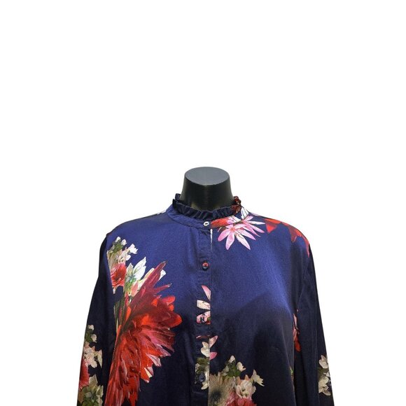 Johnny Was Silk Floral Button-Up Blouse w/Ruffle Collar & Cuffs - Picture 3 of 8